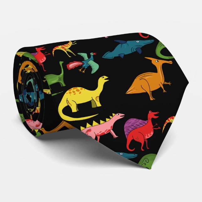 Schwarzer Regenbogen Dinosaurier Krawatte (Gerollt)