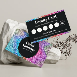 Schwarzer & Regenbogen Glitter Glam Hairstylist Treuekarte