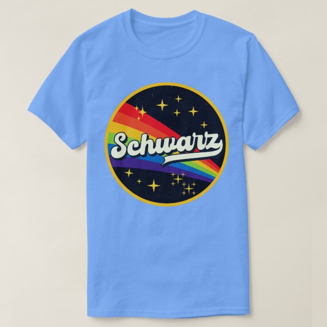 Schwarzer Regenbogen im Vintagen Weltraum T-Shirt (Design vorne)