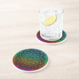 Schwarzer Regenbogen Mandala Getränkeuntersetzer