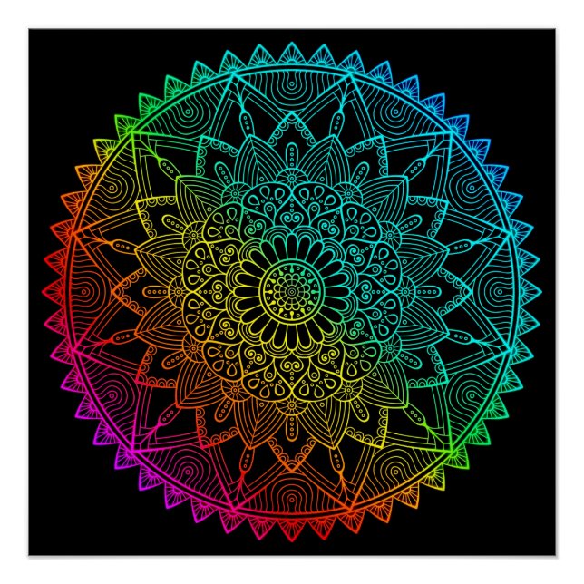 Schwarzer Regenbogen-Mandala Poster (Vorderseite)
