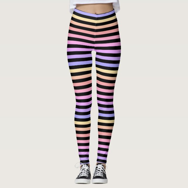 Schwarzer Regenbogen Streifen Muster Leggings (Vorderseite)