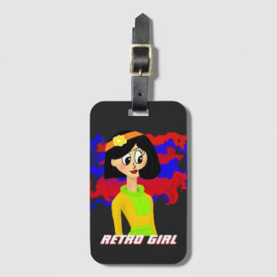 Schwarzer Retro Cartoon Girl Gepäckträger Gepäckanhänger