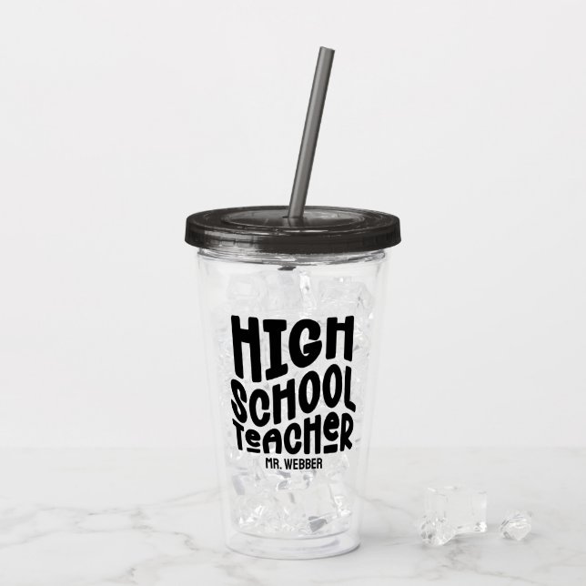 Schwarzer Retro-Lehrer Minimalistisch Acryltrinkbecher (Rückseite Ice)