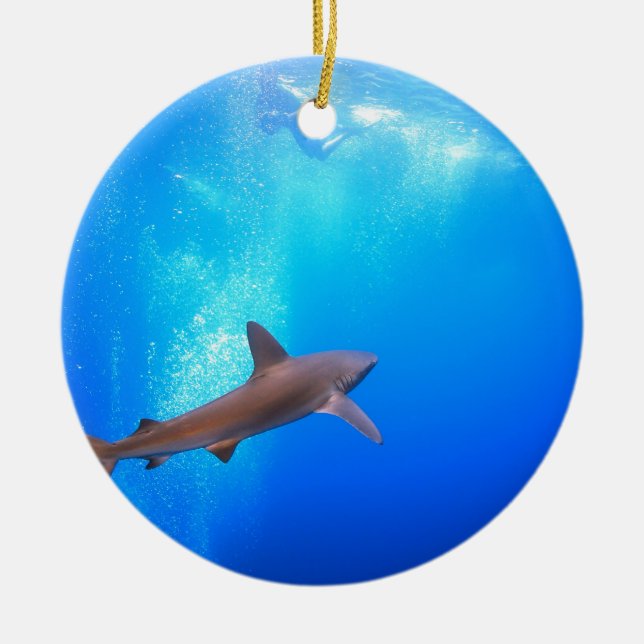 Schwarzer Riffhai schwimmen unter Wasser Keramik Ornament (Vorne)