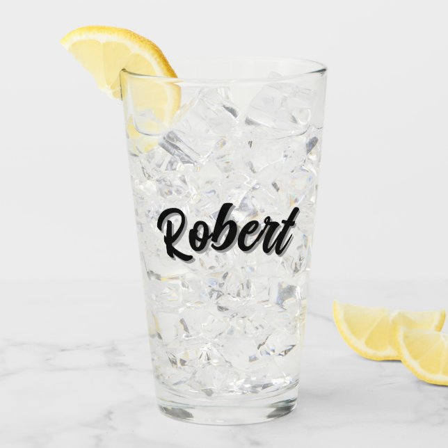 Schwarzer Robert-Name mit Schlagschatten, Glas (Vorderseite Ice)