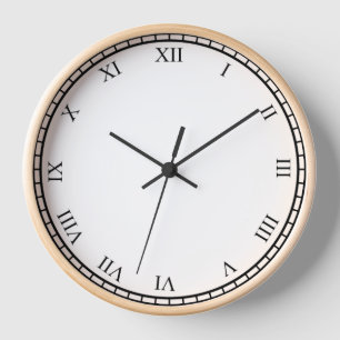 Schwarzer römischer Zahlen & Minuten Naturholzrahm Uhr