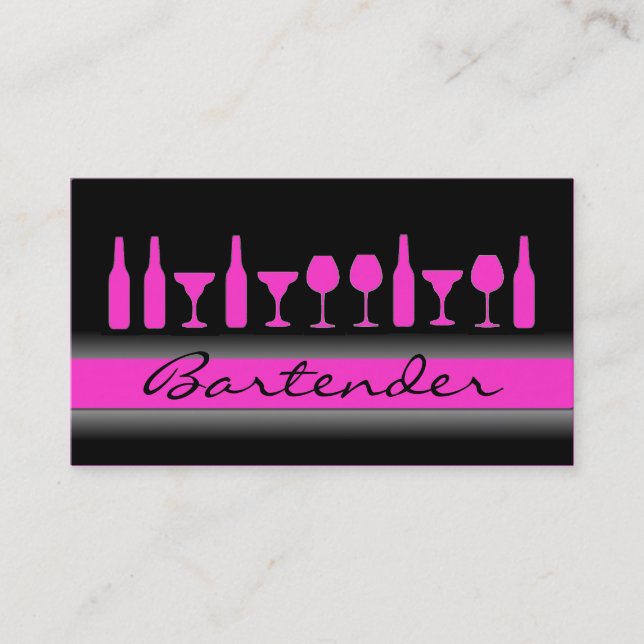Schwarzer rosa Barkeeper trinkt Geschäftskarte Visitenkarte (Vorderseite)