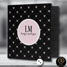 Schwarzer & Rosa Bow Monogram 3-Ring-Binder
