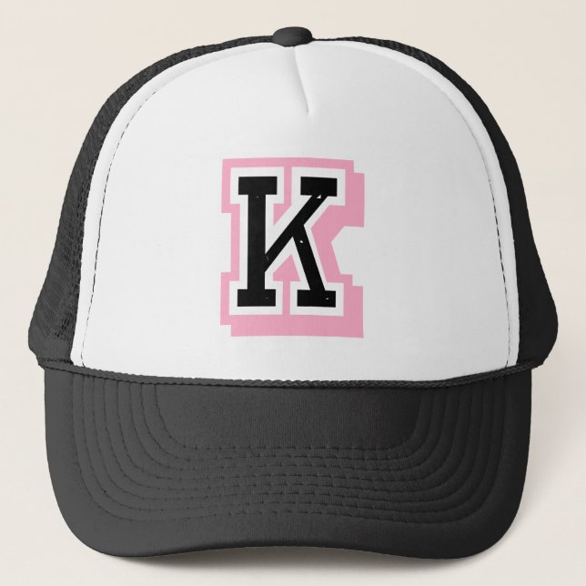 schwarzer rosa Buchstabe K Truckerkappe (Vorderseite)