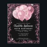 Schwarzer Rosa Glitzer Ballon Geburtstag Flyer<br><div class="desc">Modern Glam Blush Pink Black Glitzer Sparkle Ballon Elegant Stilvolle Geburtstagsfeier Einladung</div>