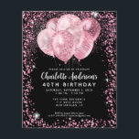 Schwarzer Rosa Glitzer Ballon Geburtstag Flyer<br><div class="desc">Modern Glam Blush Pink Black Glitzer Sparkle Ballon Elegant Stilvolle Geburtstagsfeier Einladung</div>