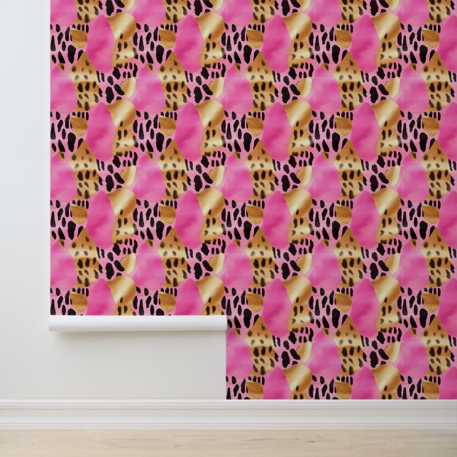 Schwarzer Rosa Leopard Abstrakt Tapete (Anwendung)