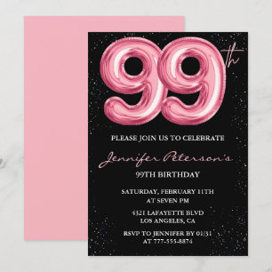 Schwarzer rosa Luftballon Glam 99. Geburtstag Einladung