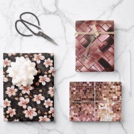 Schwarzer Rosa Rosa Rose Gold Floral Geschenkpapier Set