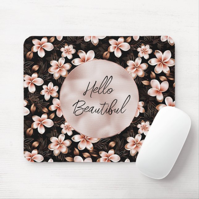 Schwarzer Rosa Rosa Rose Gold Floral Mousepad (Mit Mouse)