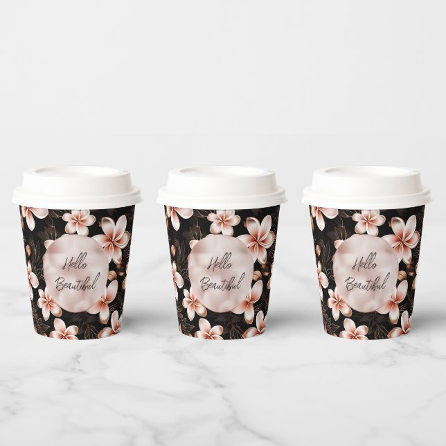 Schwarzer Rosa Rosa Rose Gold Floral Pappbecher (Multi)