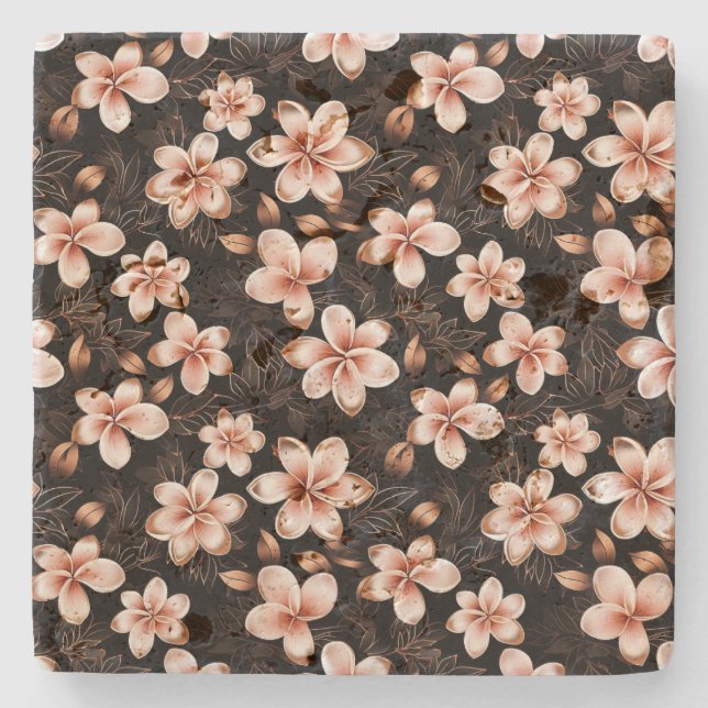 Schwarzer Rosa Rosa Rose Gold Floral Steinuntersetzer (Vorderseite)