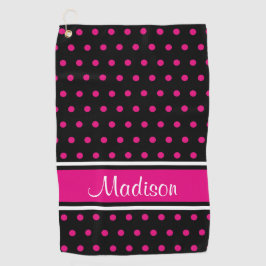 Schwarzer rosa Tupfen-Streifen-Skript-Name Golfhandtuch
