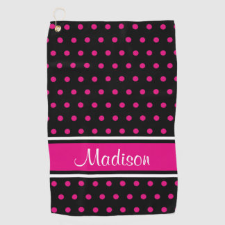 Schwarzer rosa Tupfen-Streifen-Skript-Name Golfhandtuch
