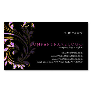 Schwarzer, Rosa und Goldener Blumenwirbel Glitter Magnetische Visitenkarte