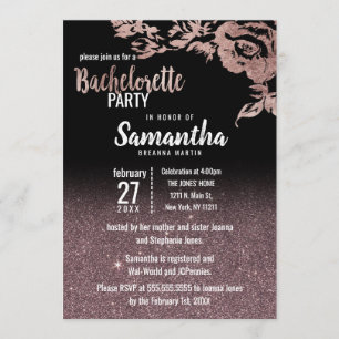 Schwarzer Rosen-GoldGlitzer BlumenBachelorette Einladung