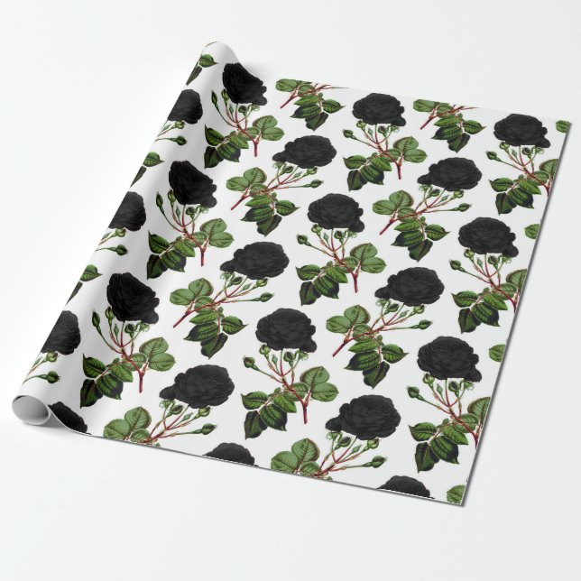 Schwarzer Rosenaufdruck Geschenkpapier (Ungerollt)