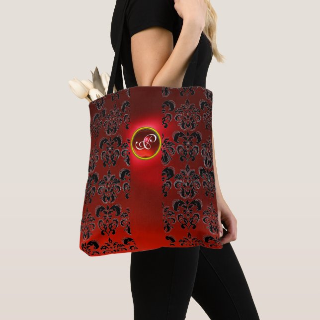 SCHWARZER ROTER DAMASK-FLORAL, RUBY GEMSTONE-MONOG TASCHE (Von Nahem)