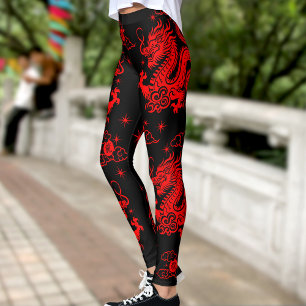 Schwarzer Roter Drache Chinesischer Montag Neujahr Leggings