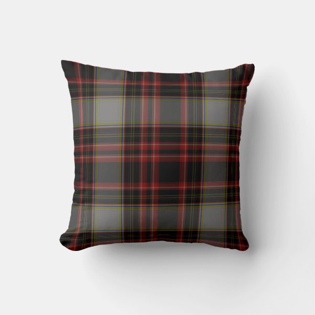 Schwarzer roter grauer gelbes GoldTartan kariert Kissen (Vorderseite)