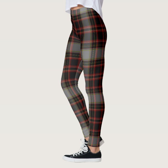 Schwarzer roter grauer riesiger Tartan kariert Leggings (Links)
