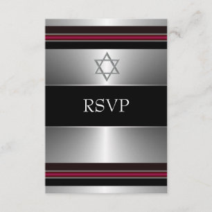 Schwarzer roter silberner Davidsstern Bar Mitzvah RSVP Karte