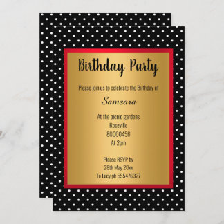 SCHWARZER ROTER SPOTPATTERN GOLD JEDEN ANLASS EINLADUNG