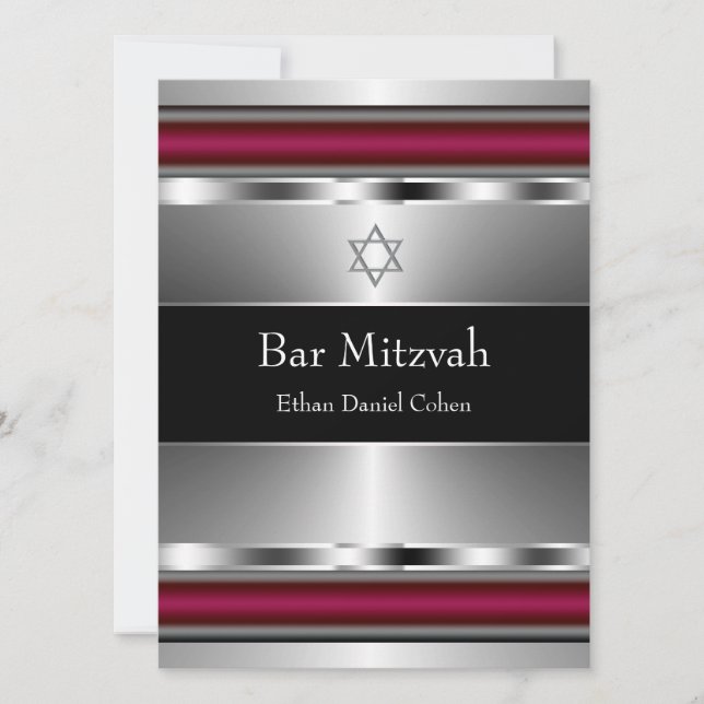 Schwarzer Roter Star von David Bar Mitzvah Einladung (Vorderseite)