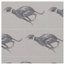 Schwarzer Running Greyhound auf grauem Hund Art Fa Stoff