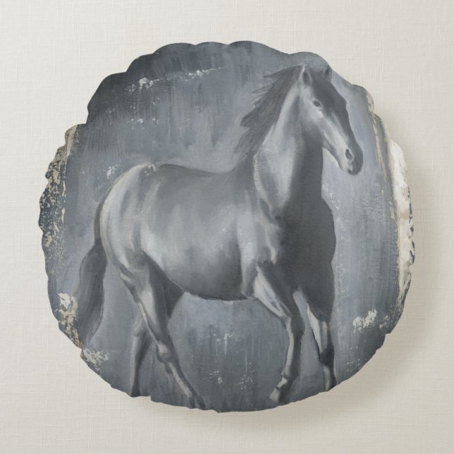 Schwarzer Running Stallion Rundes Kissen (Vorderseite)