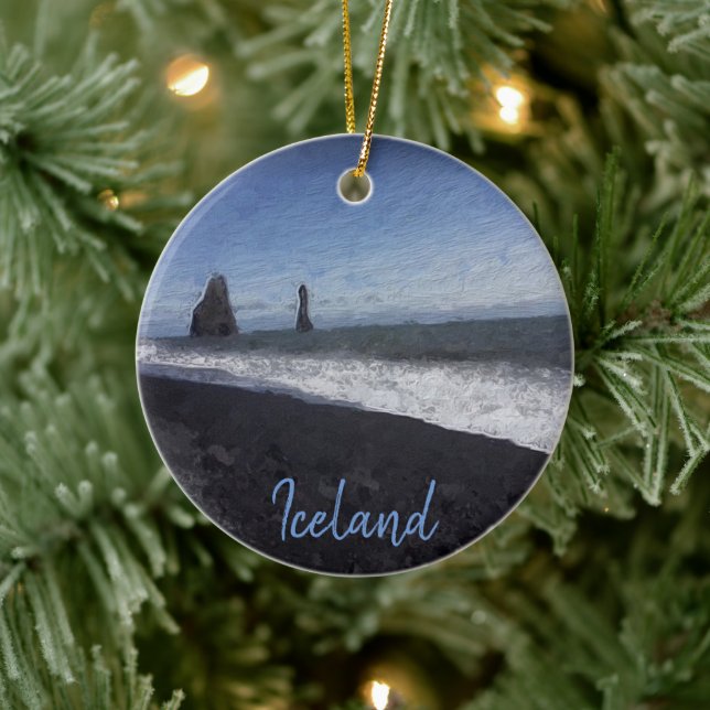 Schwarzer Sandstrand, Island Keramik Ornament (Baum)