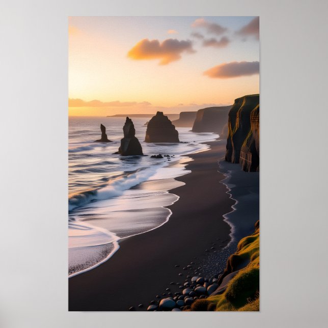 Schwarzer Sandstrand Poster (Vorne)