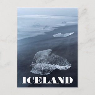 Schwarzer Sandstrand und Eis, Island Postkarte