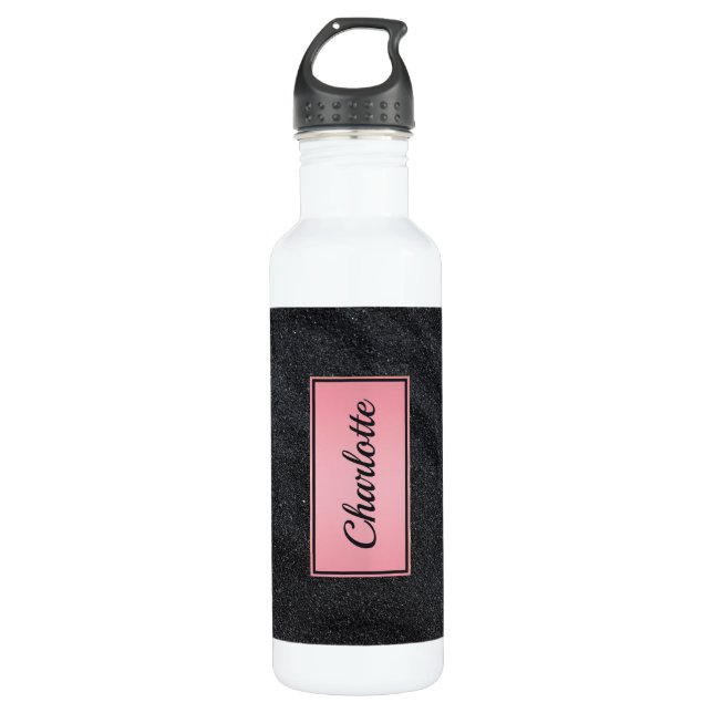 Schwarzer Sandy-Glitzer Edelstahlflasche (Vorderseite)