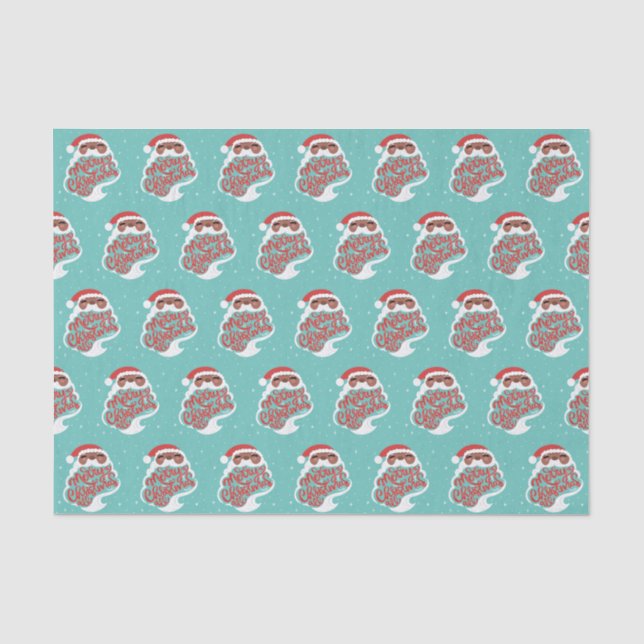 Schwarzer Santa | Frohe Weihnachten | Blau Seidenpapier (Vorderseite)