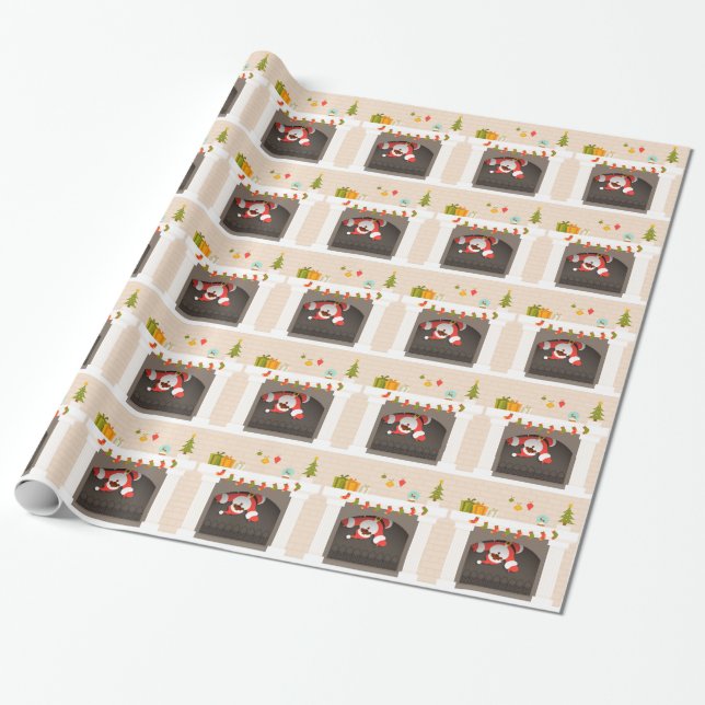schwarzer Santa im Kamin festgehalten Geschenkpapier (Ungerollt)
