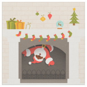 Schwarzer Santa in Kamin Weihnachtsstoff gefangen Stoff