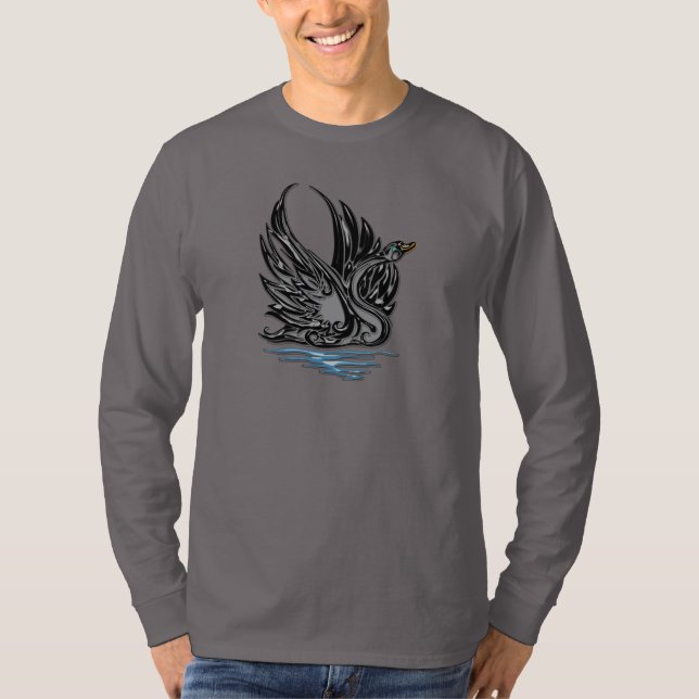 Schwarzer Satin-Schwan T-Shirt (Vorderseite)