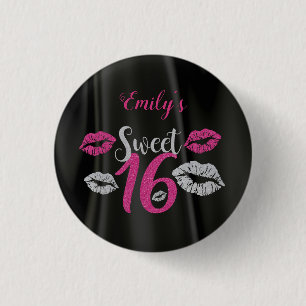 Schwarzer Satin und rosa und grauer Glitter Button