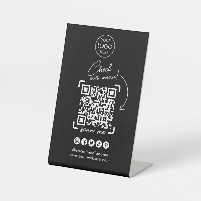 Schwarzer Scan zum Anzeigen von QR-Code im Menü |  Sockelschild (Vorderseite)