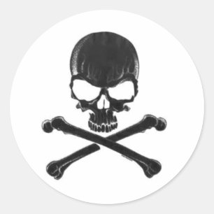 Schwarzer Schädel/Querbein Runder Aufkleber