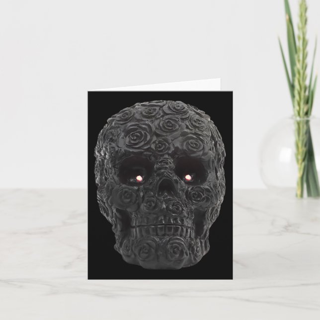 Schwarzer Schädel Rose Gothisches Halloween-Kostüm Karte (Vorderseite)