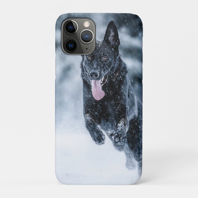 Schwarzer Schäfer im Schnee Case-Mate iPhone Hülle (Rückseite)