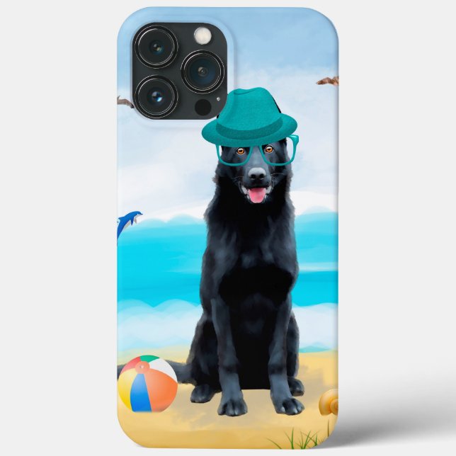 Schwarzer Schäferhund am Strand Case-Mate iPhone Hülle (Rückseite)